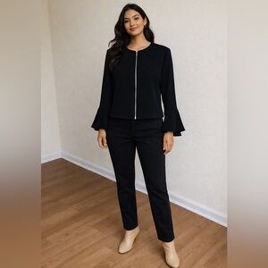 ZARA Basic Collection Black Zip Up Jacket Bell Sleeve Size Small